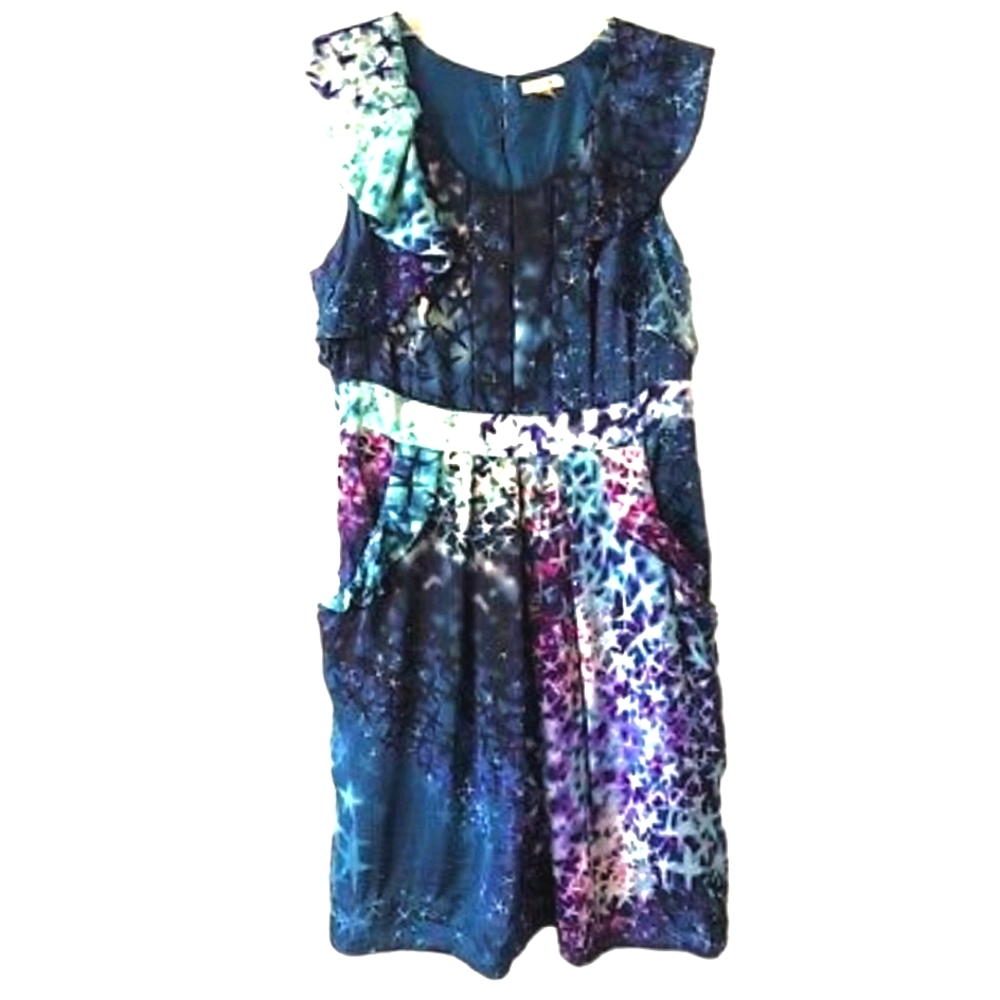 leifsdottir Navy Blue Purple Celestial Print Mini Dress - Picture 6 of 10